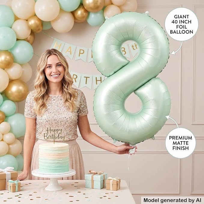 40 Inch Olive Green Number 8 Balloon - Image 6