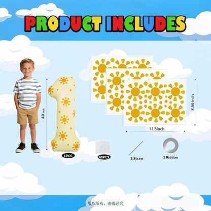 1st Birthday Number 1 Balloon, DIY Sun Sticker Party Decorations | 40 inch - Image 3