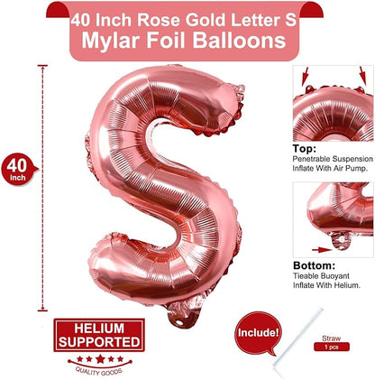 Lovoir 40 Inch Large Rose Gold Letter S Balloons Big Size Jumbo Mylar Foil - Image 2