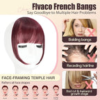 Clip in Bangs, Synthetic Wispy Bangs Hair Clip, Wine Red Fake Bangs Fringe with Temples Hairpieces for Women Natural Curved Hair Extensions for Daily Wear