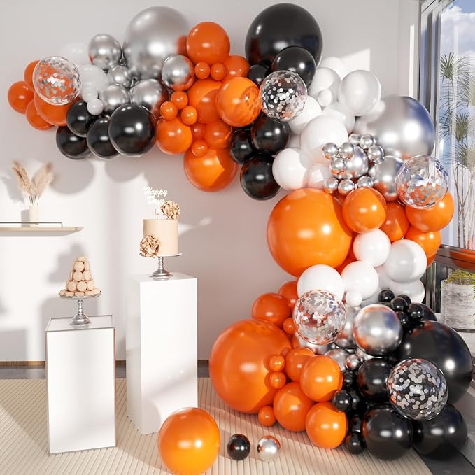 MEBAY Orange Black White and Metallic Silver Balloons Garland Arch Kit by MEBAY
