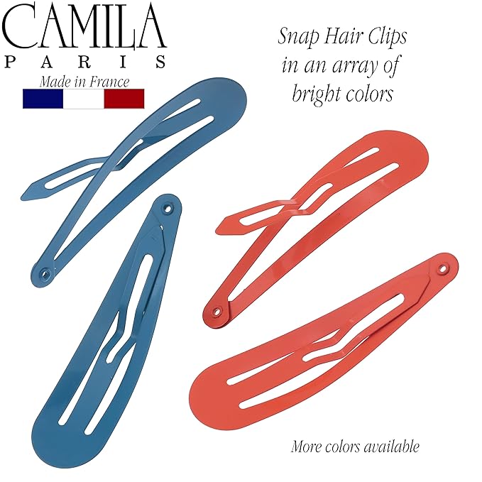 Camila Paris CP1330B French Hair Barrettes Clips, Snap Hair Slides Clic Clac for Women, Styling Girls Side Slide-in Metal Snap Pin Hair Accessories for Women. Strong Hold, No Slip Grip, Made in France