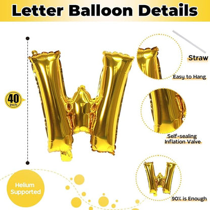 40 Inch Giant Alphabet W Customize Balloons, Large Self Inflating Gold Letter - Image 2