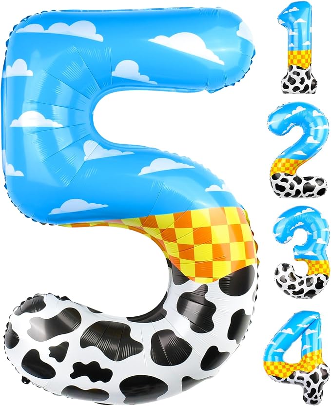 40 Inch Number 5 Balloon Blue Clouds Cartoon Story Balloons Toy Inspired Party by AXBMM