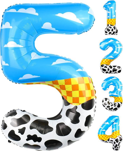 40 Inch Number 5 Balloon Blue Clouds Cartoon Story Balloons Toy Inspired Party by AXBMM