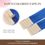 GOO GOO Tape in Hair Extensions Human Hair, Blue, 20inch 30g 10pcs, Colored Tape ins Human Hair Extensions, Silky&Soft Invisible Tape Ins, Hair Highlighted for Party