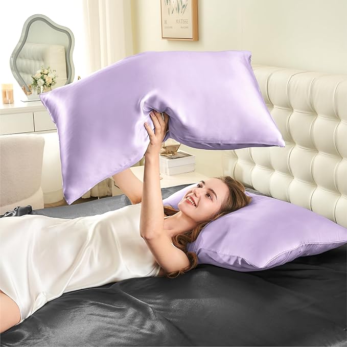 INFIIXSO Mulberry Silk Pillowcase for Hair and Skin, Silk Pillow Cases Queen Size with Hidden Zipper 20x30 Inches, Extraordinary Smooth and Soft Cooling Pillow Cases for Hot Sleepers(Lavender, 1 Pack)