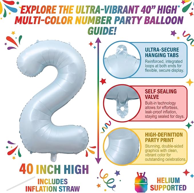 40" Light Blue Foil Number 12 Balloon - Image 2