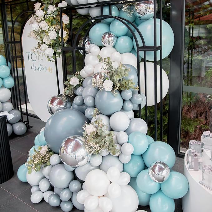 Dusty Blue Balloons Different Sizes 135pcs 18 12 10 5 Inch Blue Balloon Arch - Image 4