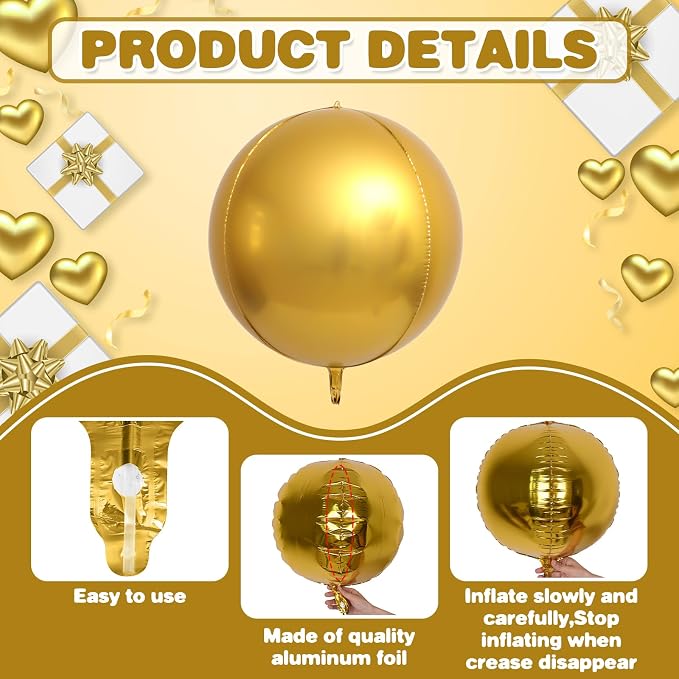 6Pcs Gold Silver Round Foil Balloons, Giant 4D Round Ball Balloons, 22 Inch - Image 7