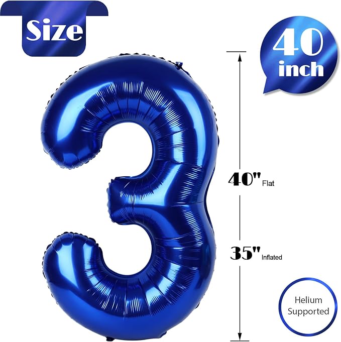 Night Blue Number 3 Balloon 40 Inch - Image 5