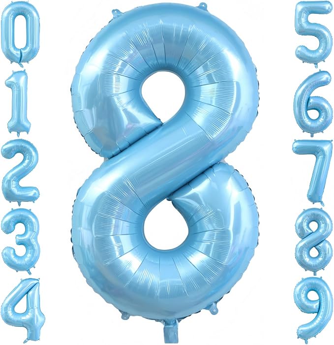 Pastel Blue 8 Balloon Number, Light Blue 8 Balloons by BBPOOL