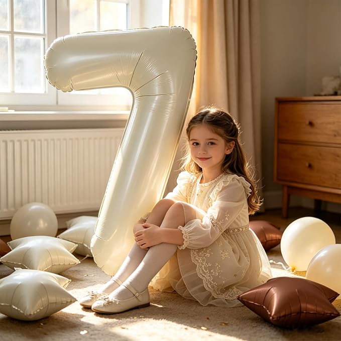 TONIFUL 7th Birthday Balloons 40 Inch Cream white Large Number 7 Foil Balloon - Image 5