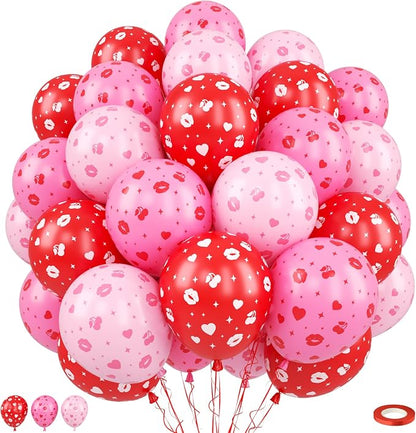 Red Pink Printed Balloons, Light Pink and Red Lip Kiss Cherry Printing Balloons by Paready