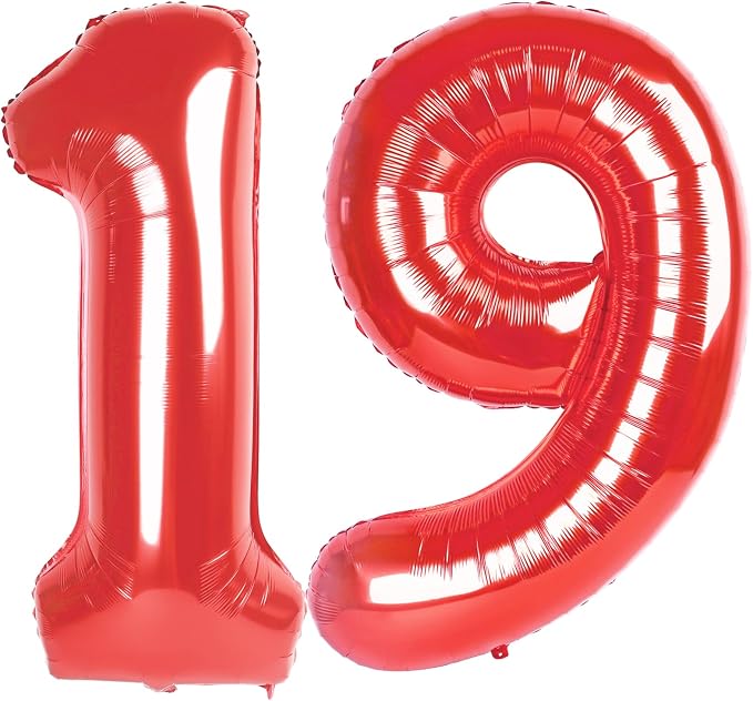 19 Balloon - Red Birthday Number Balloons, 40 Inch Decorations Men Women | Red by ALPHADELTAPI