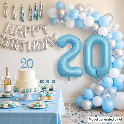 Pearlescent Blue Number 20 Balloon 40 Inch, Giant Light Blue Mylar Foil 20th - Image 6