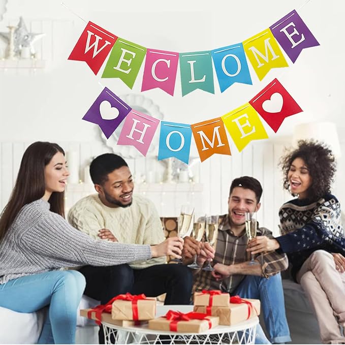 Welcome Home Banner Decorations Glitter Colorful Bunting Backdrop - Image 3