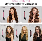 5 in 1 Automatic Rotating Curling Iron Set, CrazyMar Curling Wand Set - 5 Barrels (3/4,1,1/4 Inch) Dual Voltage Curling Wand for Professional Hair Styling, Travel, Ceramic Coating, Women Gifts