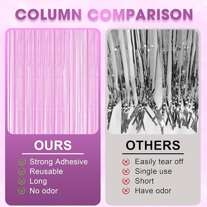 Voircoloria Pastel Purple Foil Fringe Backdrop Curtains, 3 Pack | Tinsel - Image 5