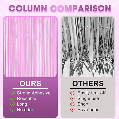 Voircoloria Pastel Purple Foil Fringe Backdrop Curtains, 2 Pack | Tinsel - Image 4