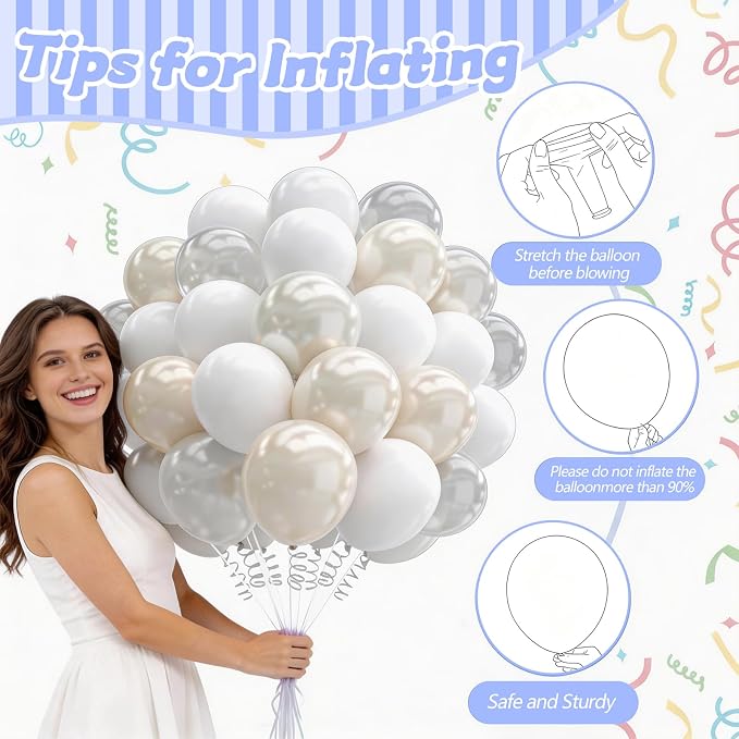 160Pcs 12 Inch White Pearl White Clear Latex Balloons Kit, Bride Balloons Arch - Image 4