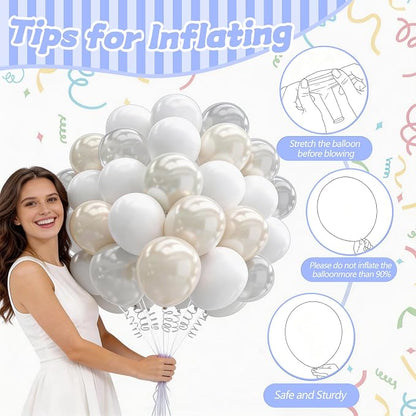 160Pcs 12 Inch White Pearl White Clear Latex Balloons Kit, Bride Balloons Arch - Image 4