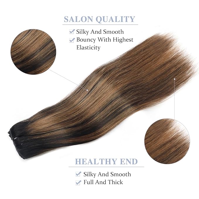 Balayage Clip in Hair Extensions Real Human Hair Straight Remy Human Hair Clip ins for Women, Natural Soft Human Hair, 8Pcs 120g, 26inch #1B/6/1B Balayage Natural Black to Chestnut Brown
