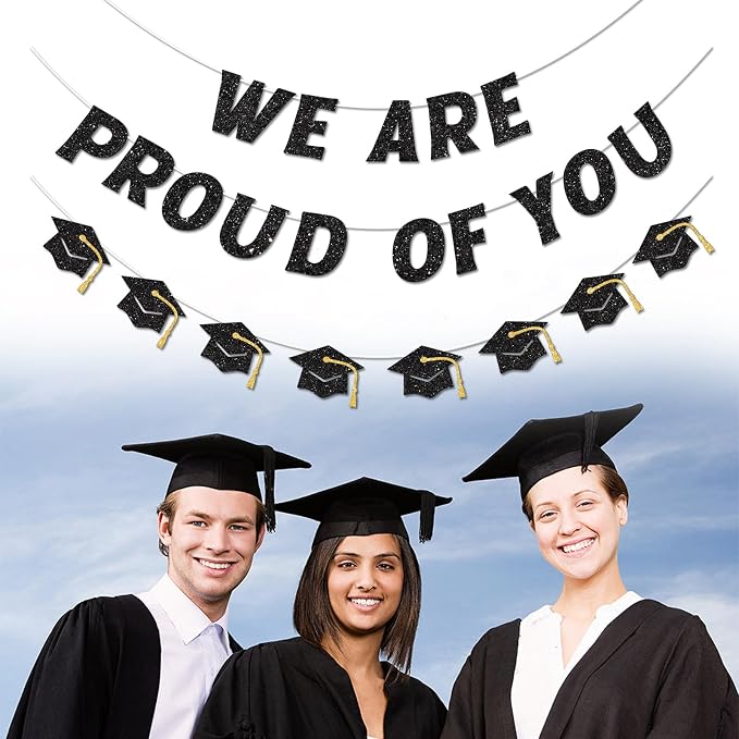 We Are So Proud of You Banner Pre-strung Black Graduation Decorations Class of - Image 3