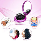Boao 2 Pack Foldable Travel Mirror Hair Brushes Round Portable Folding Pocket Hair Brush Mini Comb Compact Travel Size Massage Comb for Men Women (Blue, Purple)