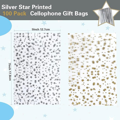 100 Pcs Star Printed 5"X 7" Gift Wrap Cello Cellophane Treat Bags Party Favor - Image 2