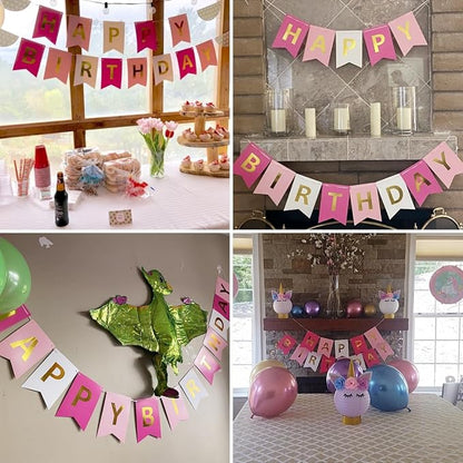 Happy Birthday Banner With Shiny Gold Letters, Swallowtail Design Hanging Signs - Image 4