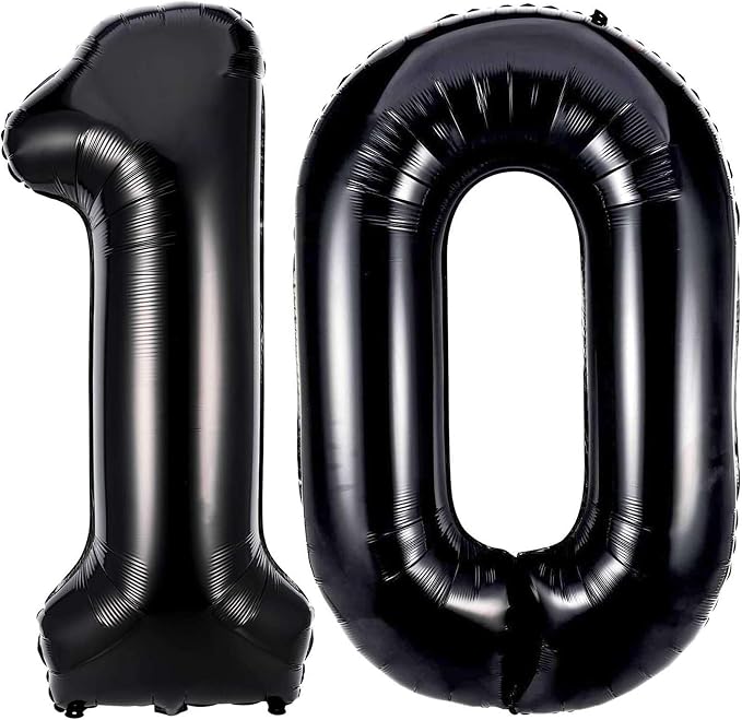 Black 10 Number Balloons, 40 Inch Giant Number 10 Balloons Foil Mylar Helium by Lovoir