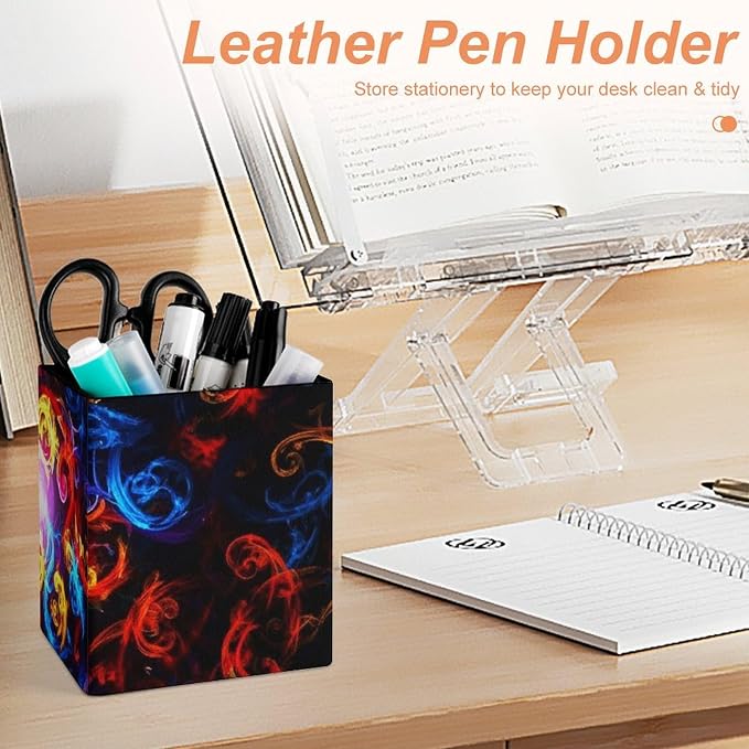 Leather Square Pens Pencils Holder Cup Desktop Stationery Organizer Case Trippy - Image 4