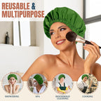 Reusable Shower Cap for Women, Stylish Large Waterproof Shower Bonnet Washable Wide Elastic Band Hair Cap for Long Hair, Braids Bath Hat(Sage)