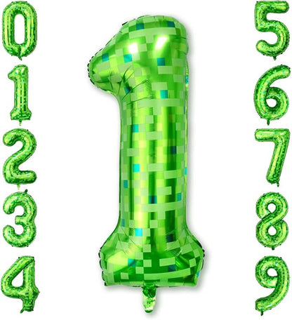40 Inch Green Pixel Number 1 Balloon, Lime Green Large Foil Number Balloon 1st by Unknown