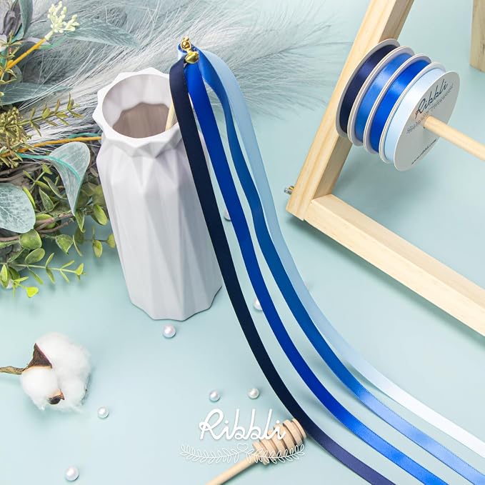 Ribbli Blue Satin Ribbon 3/8 Inch x 4 Rolls Total 40 Yards- Baby Blue/Royal - Image 3