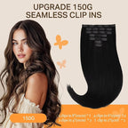 DOORES Clip in Hair Extensions Real Human Hair Invisible Edge, Jet Black 130g 7pcs 16 Inch Clip in Virgin Hair Extensions, Natural Straight Weft for Women