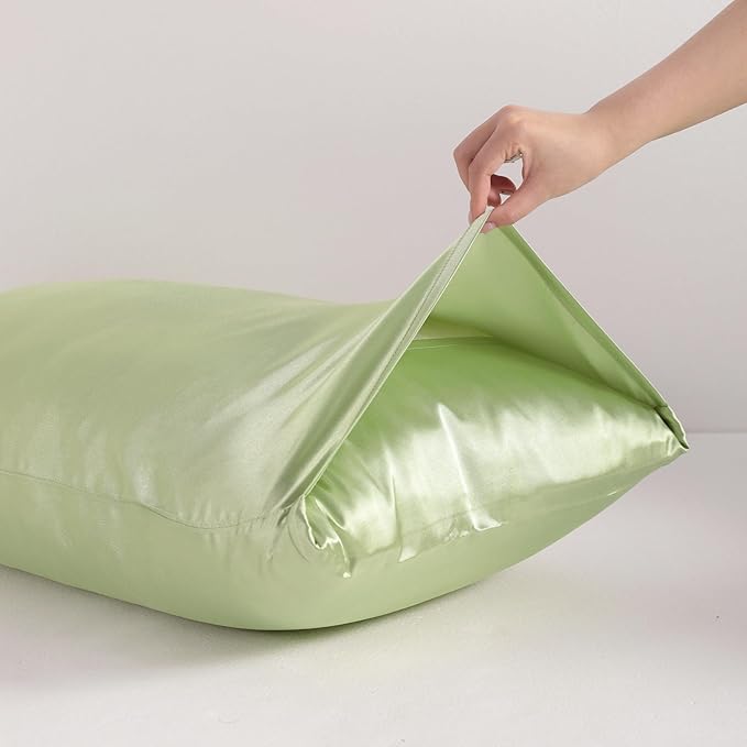 NTBAY 2 Pack Satin Standard Pillowcases for Hair and Skin, Luxurious and Silky Pillow Cases with Envelope Closure, 20x26 Inches, Sage Green