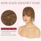 Human Hair Topper with Bangs for Women, 360° Cover Clip in Fringe Bangs Hair Toppers Hair Piece Medium Brown-3.15x4.33 Hand-tied Base (Medium Brown)