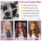 Straight Full Lace Wigs Human Hair 100% Hand-tied Full Lace Human Hair Wigs Full Scalp Lace Wigs Part Anywhere 180% Density(26inch, Natural Black)