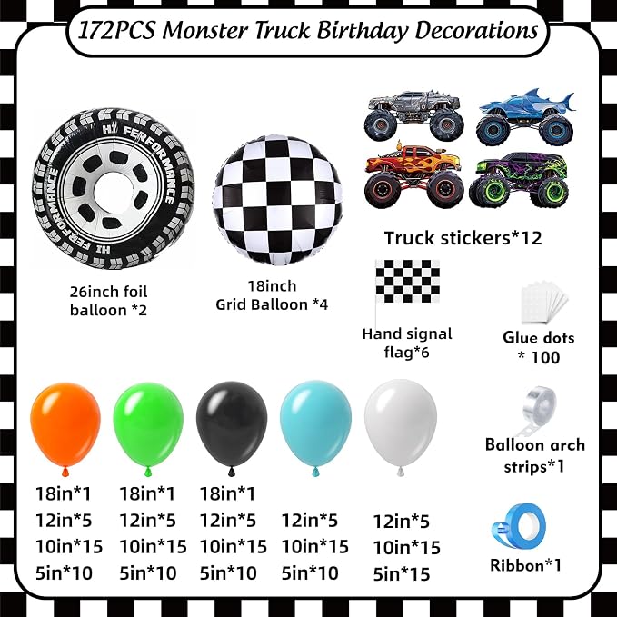 171Pcs Monster Truck Balloons Garland Arch Kit - Image 2