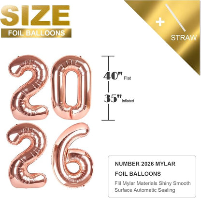 Number Balloons 40 Inch Rose Gold 2026 Balloon - Image 5