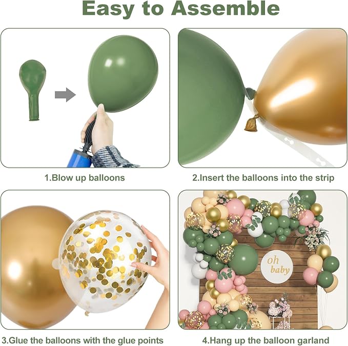 Amandir 166Pcs Sage Green Blush Peach White Gold Balloon Garland Arch Kit | - Image 4
