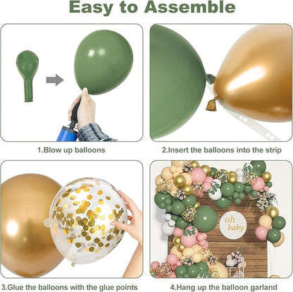 Amandir 166Pcs Sage Green Blush Peach White Gold Balloon Garland Arch Kit | - Image 4