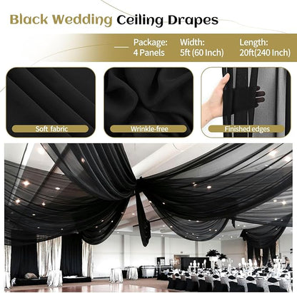 4 Panels Black Ceiling Drapes for Wedding Ceiling Drapes 5ftx20ft Wedding Arch - Image 4