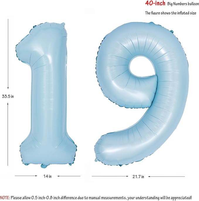 40 In Matte Blue Number Balloons Helium Foil Mylar Balloon Party Digital 19 | - Image 2