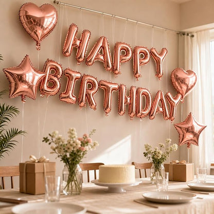 Rose Gold Birthday Decorations, Rose Gold Balloons Happy Birthdays Banner - Image 4
