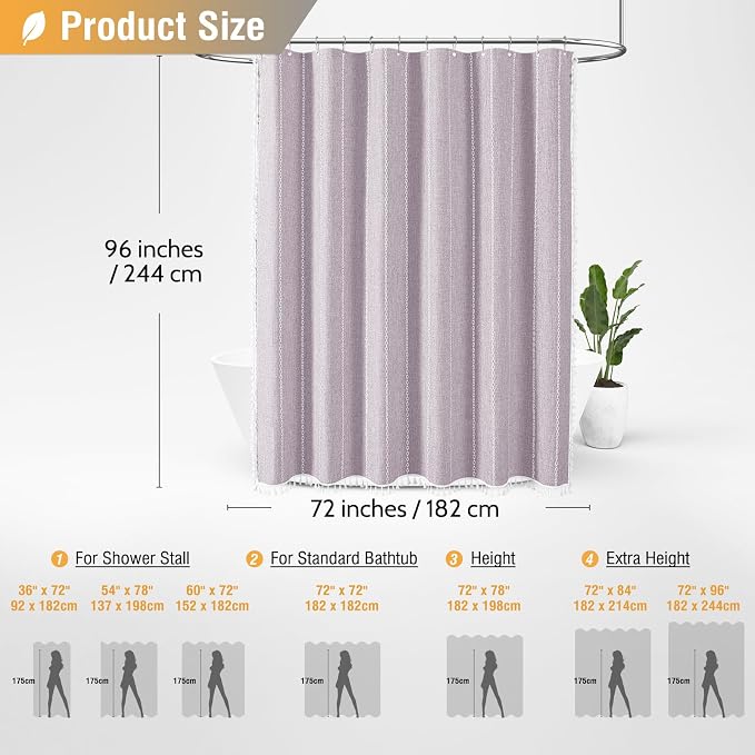 72x96 Extra Long Boho Linen Heavy Duty Shower Curtain Set, Lavender | Extra - Image 6