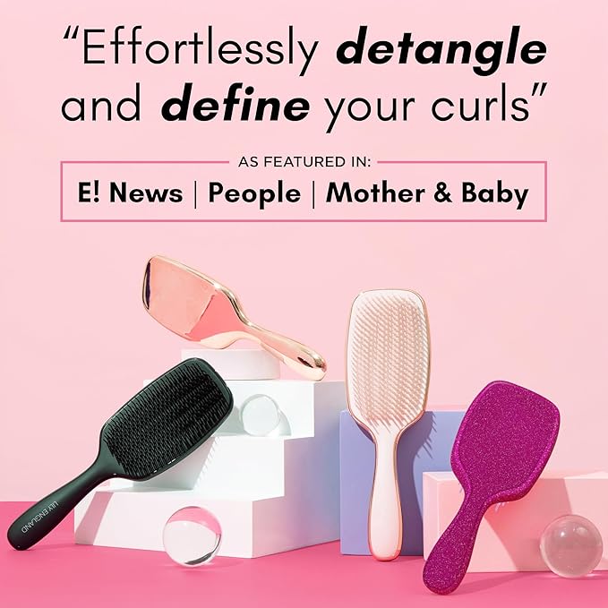 Lily England Curly Detangler Brush for Women - Pain-free Detangling Brush for Wet & Dry Hair With Flexible Bristles - Easy-to-Hold Hairbrush for Women with 3c & 4c Curls - Purple Glitter