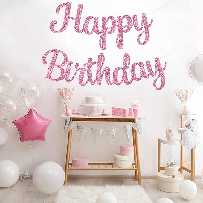 BEISHIDA Glitter Pink Happy Birthday Banner Party Decoration NO DIY, 10Feet | - Image 5